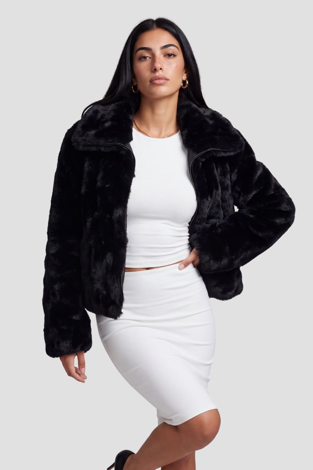 Blouson fourrure femme noir