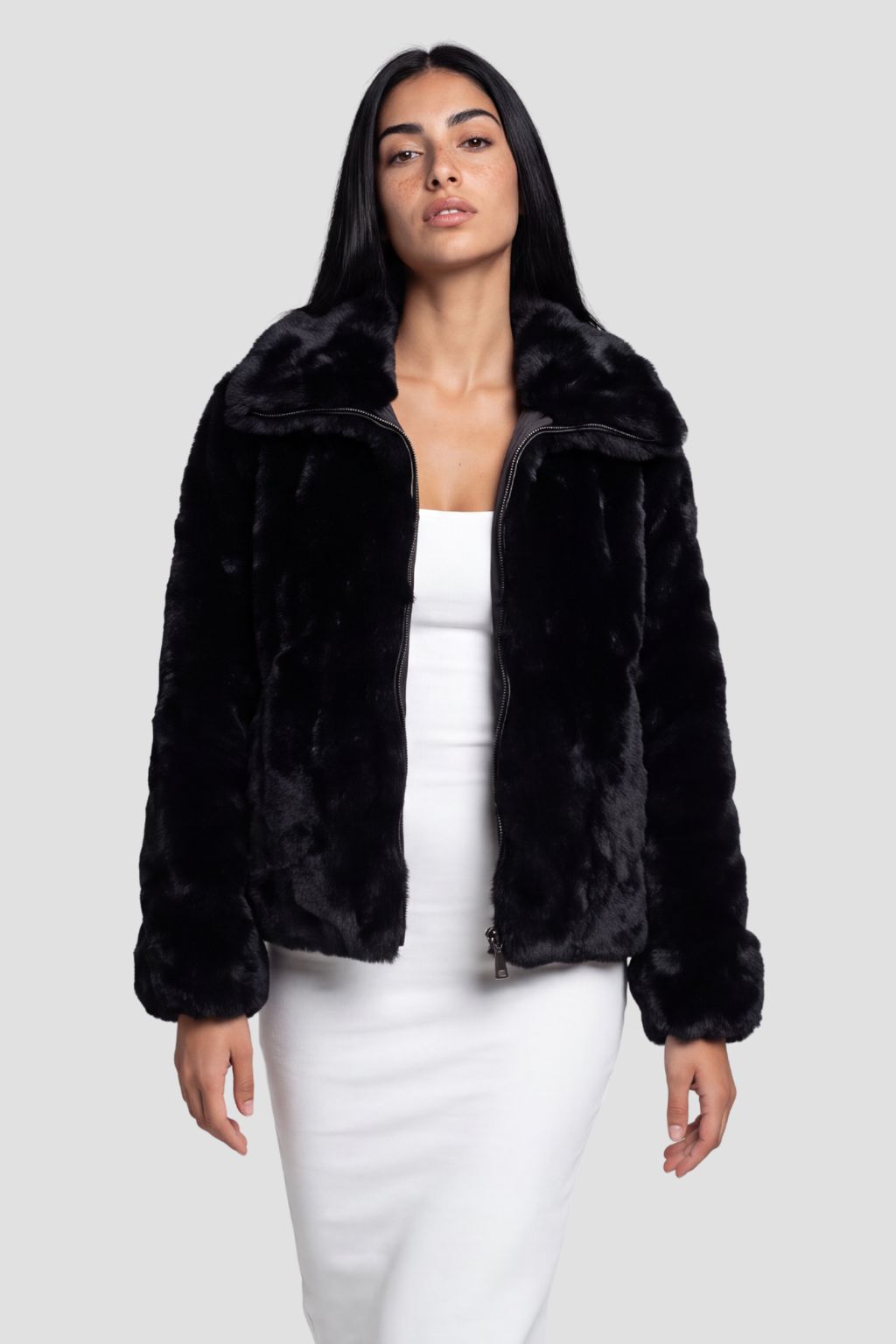 Blouson fourrure femme noir