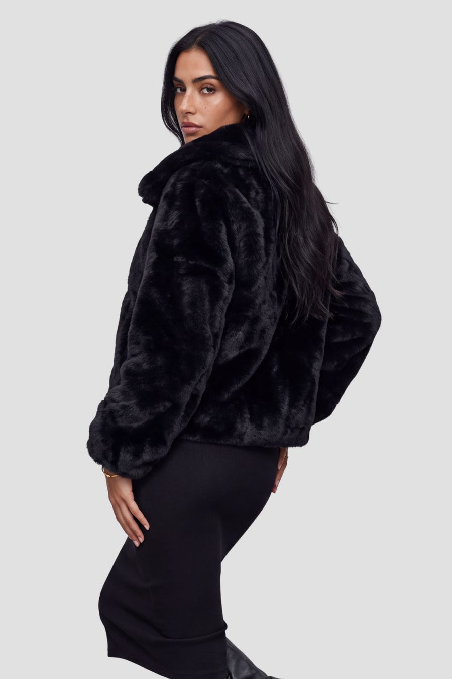 Blouson fourrure femme noir