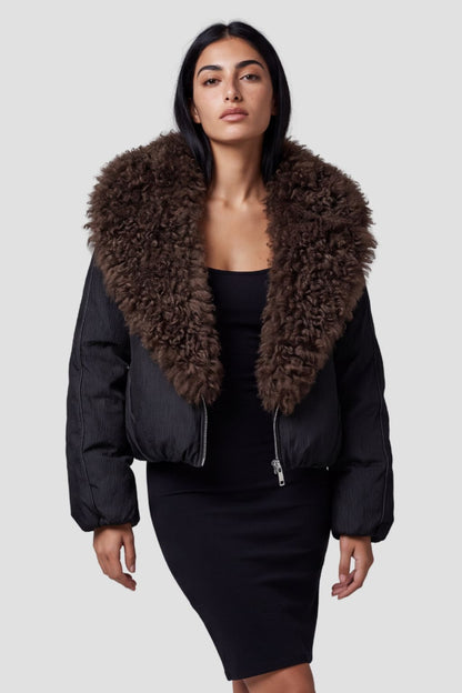 Blouson fourrure mouton brun Héritage fourrure