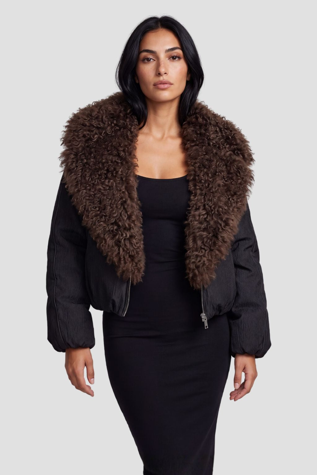 Blouson fourrure mouton brun Héritage fourrure
