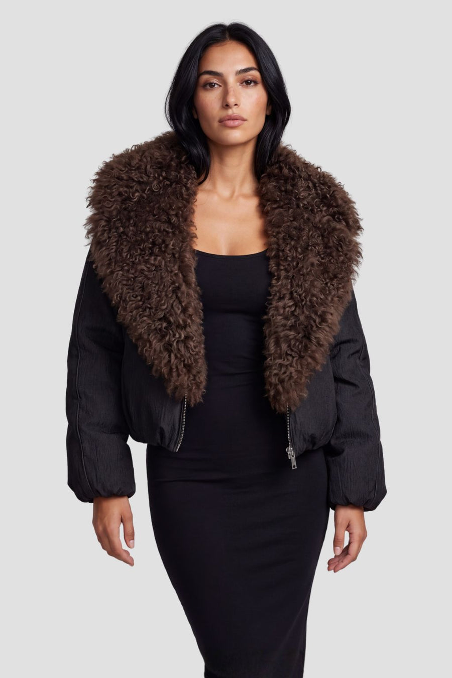 Blouson fourrure mouton brun Héritage fourrure