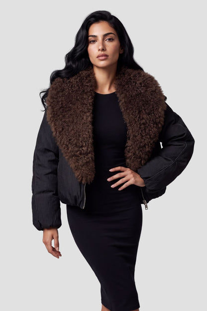 Blouson fourrure mouton brun Héritage fourrure