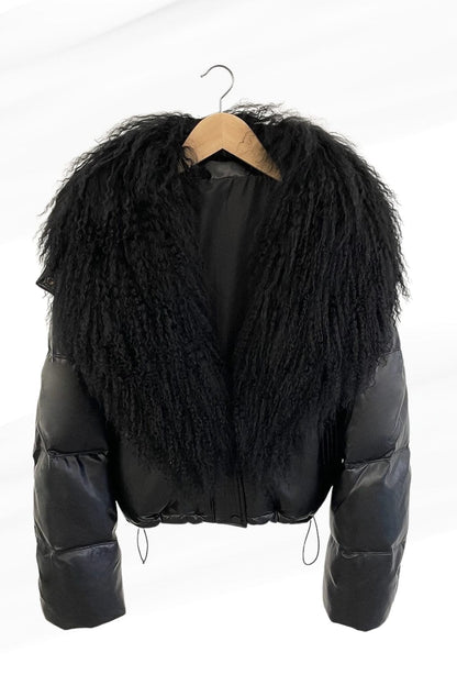 Blouson fourrure mouton noir Héritage fourrure