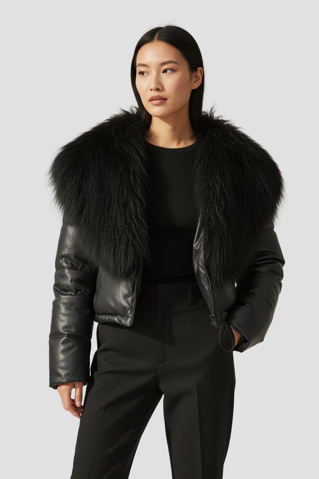 Blouson fourrure mouton noir Héritage fourrure
