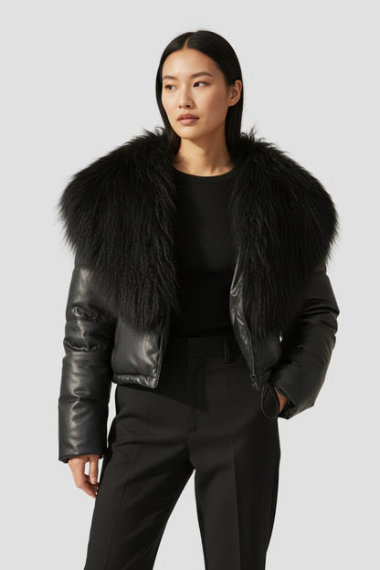 Blouson fourrure mouton noir Héritage fourrure