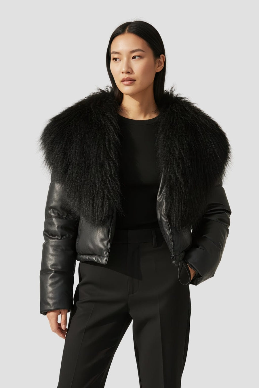 Blouson fourrure mouton noir Héritage fourrure