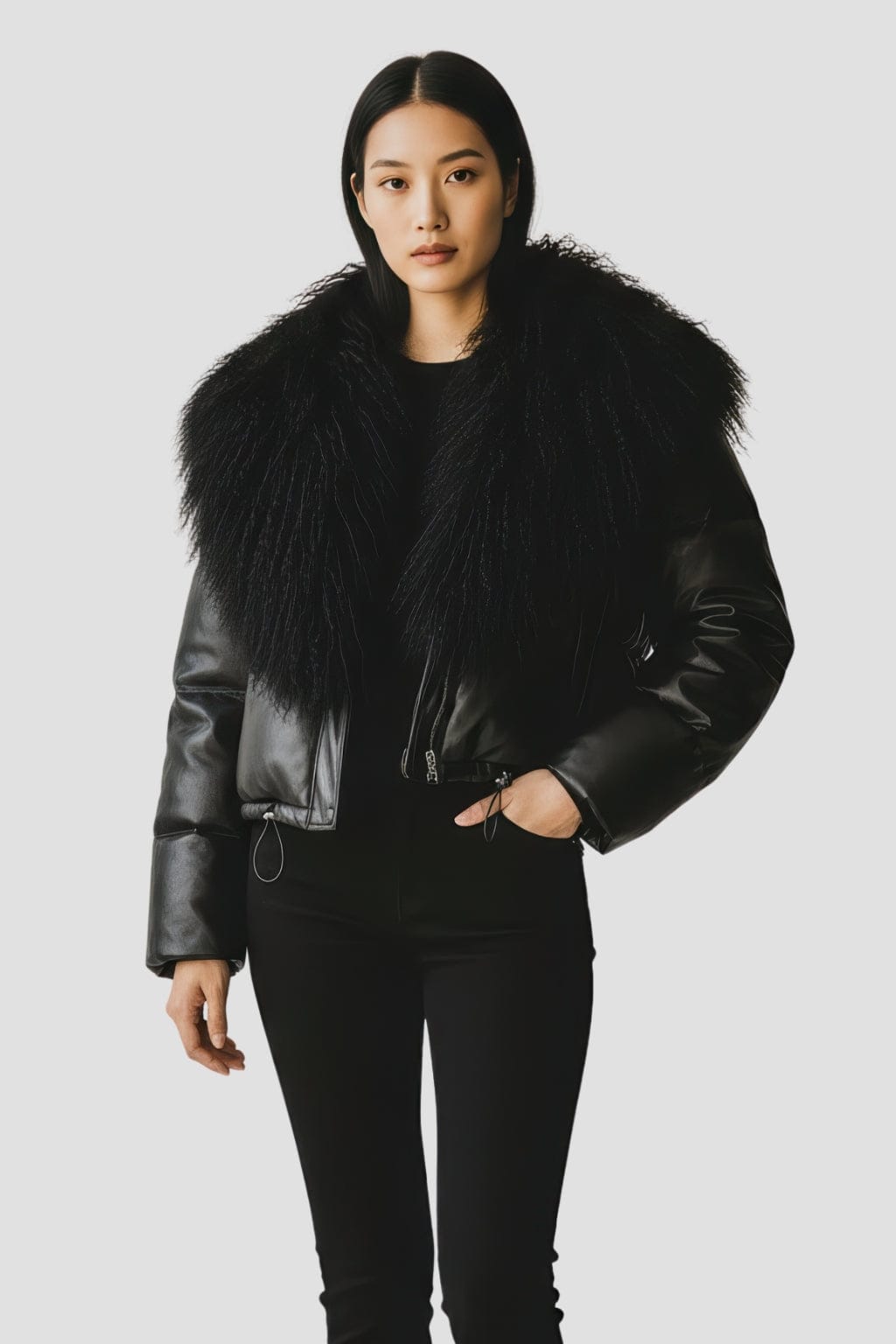 Blouson fourrure mouton noir Héritage fourrure