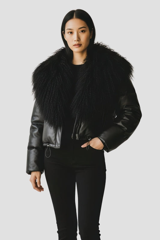 Blouson fourrure mouton noir Héritage fourrure