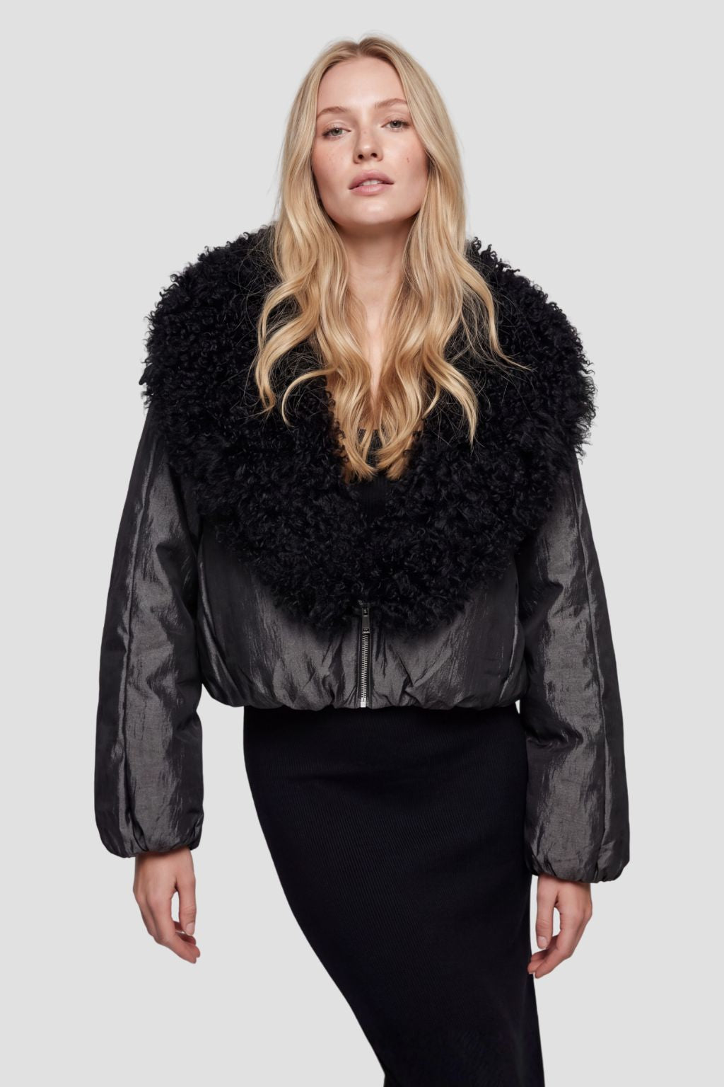 Blouson fourrure mouton noir Héritage fourrure