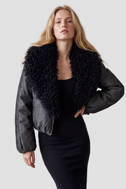 Blouson fourrure mouton noir Héritage fourrure