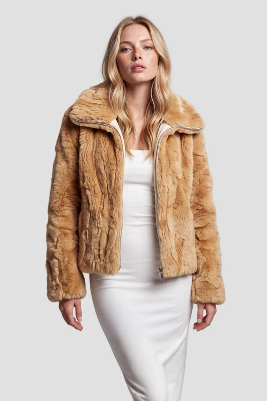 Blouson fourrure femme caramel
