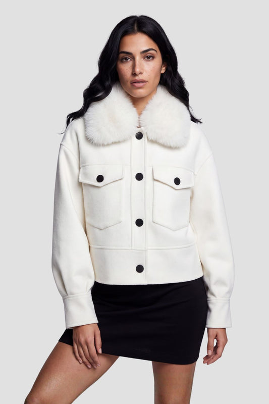 Blouson fourrure femme col blanc