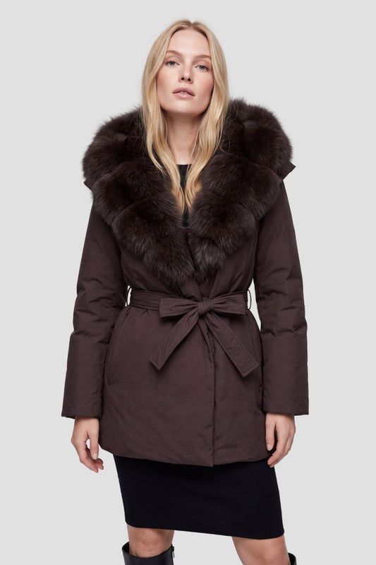 Blouson fourrure femme mi long brun