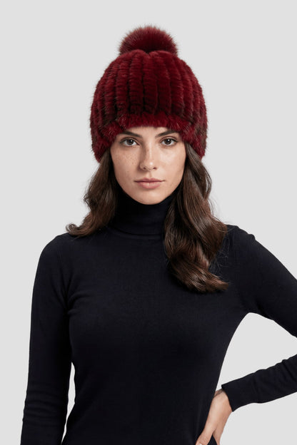 Bonnet fourrure bordeaux Héritage fourrure