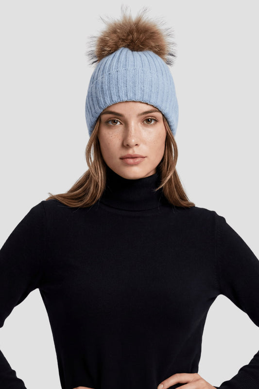 Bonnet fourrure femme bleu Héritage fourrure