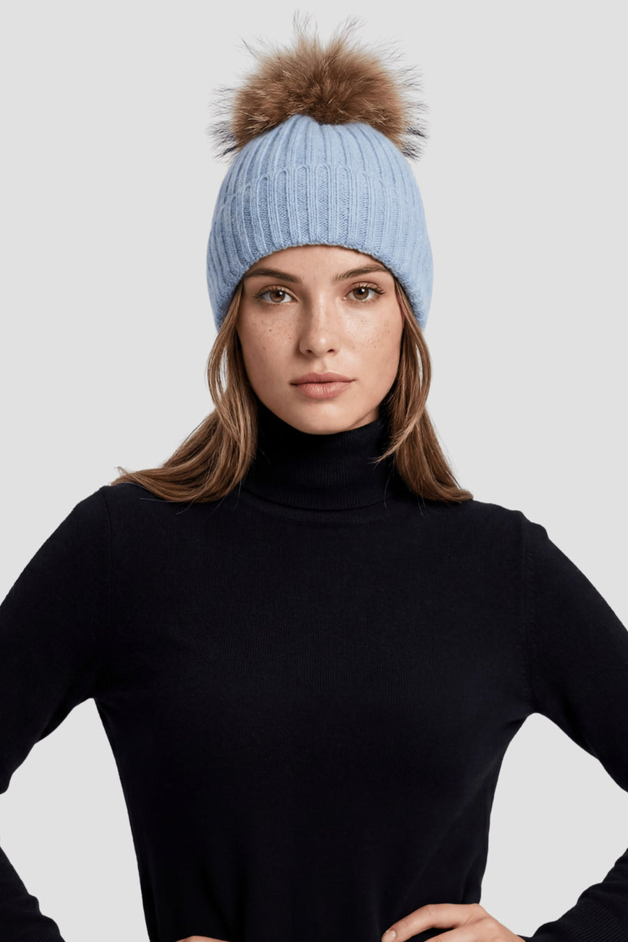 Bonnet fourrure femme bleu Héritage fourrure