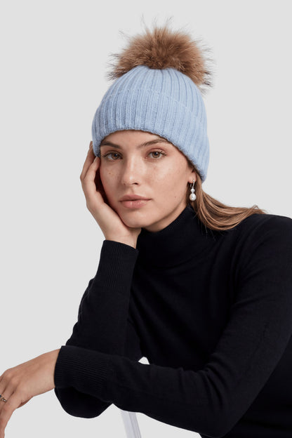 Bonnet fourrure femme bleu Héritage fourrure