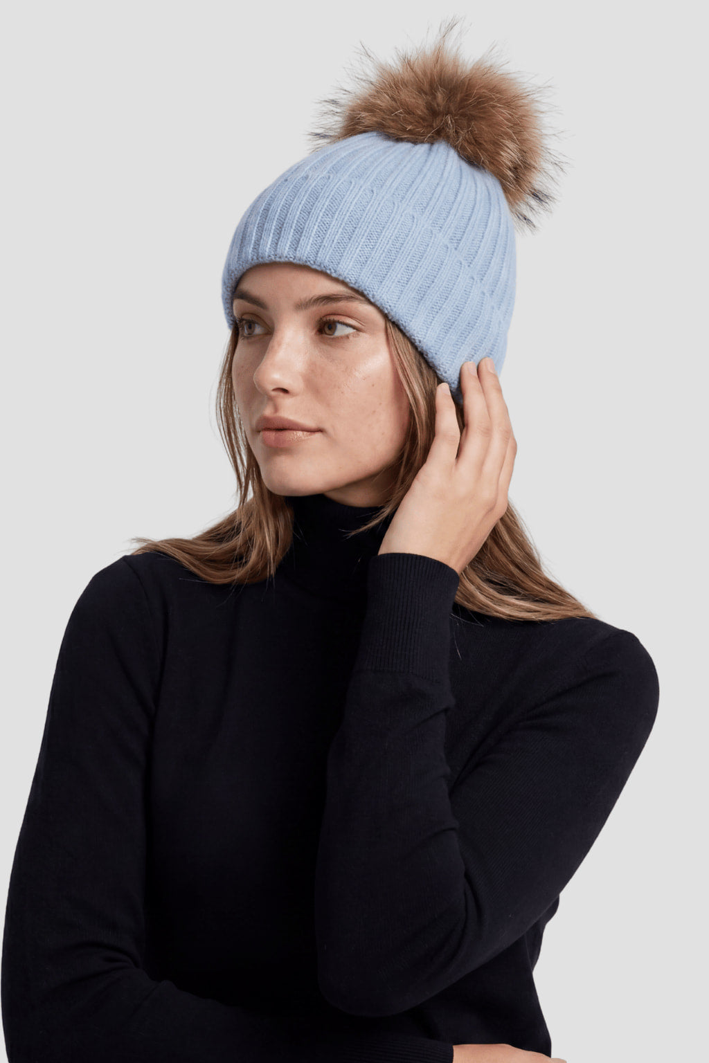 Bonnet fourrure femme bleu Héritage fourrure