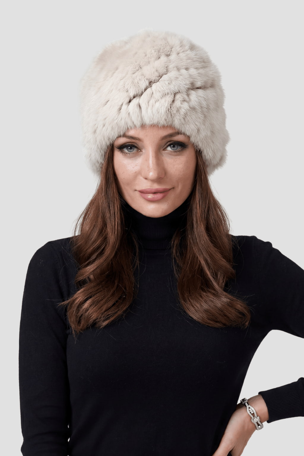 Bonnet fourrure femme crème Héritage fourrure