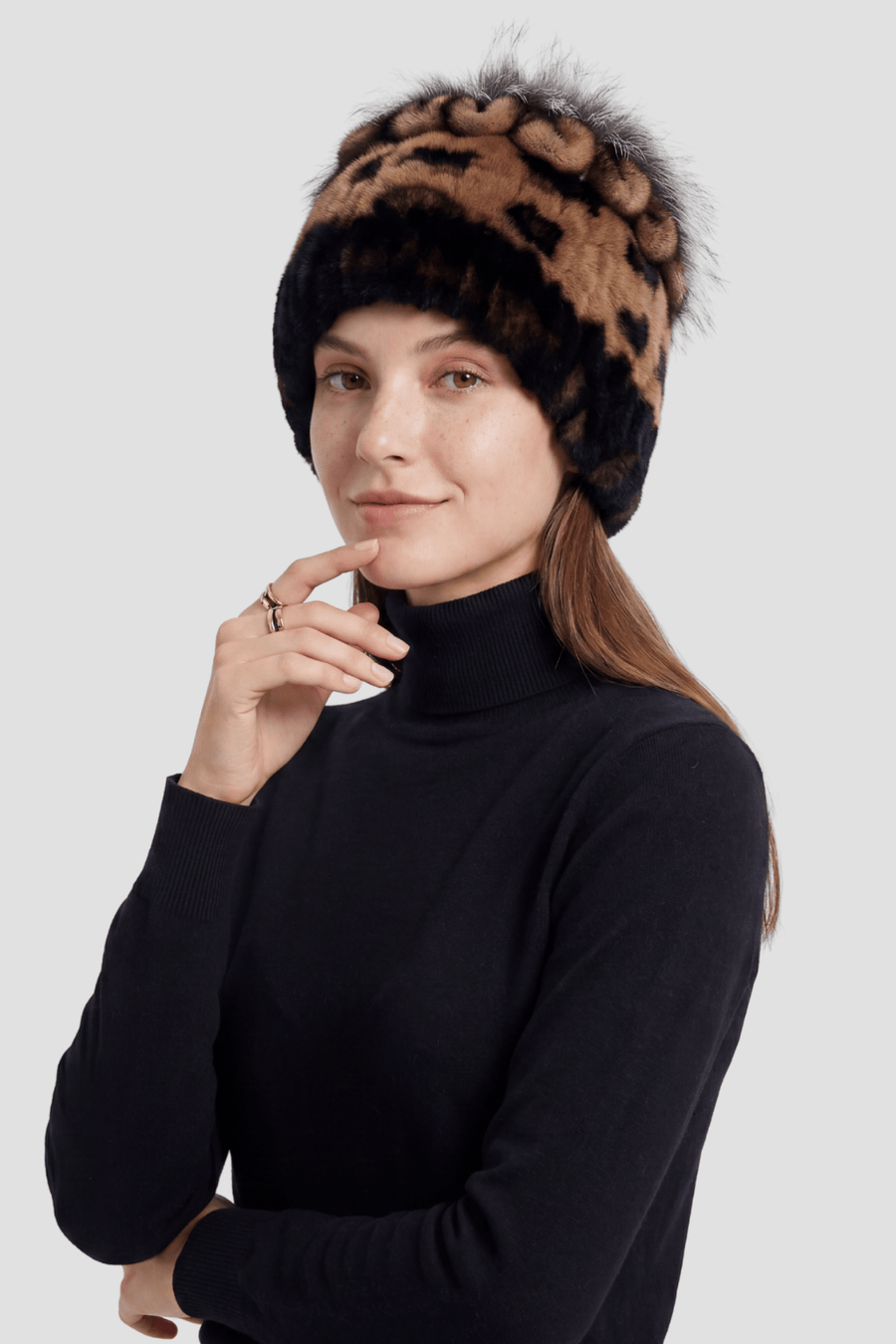 Bonnet fourrure femme léopard Héritage fourrure
