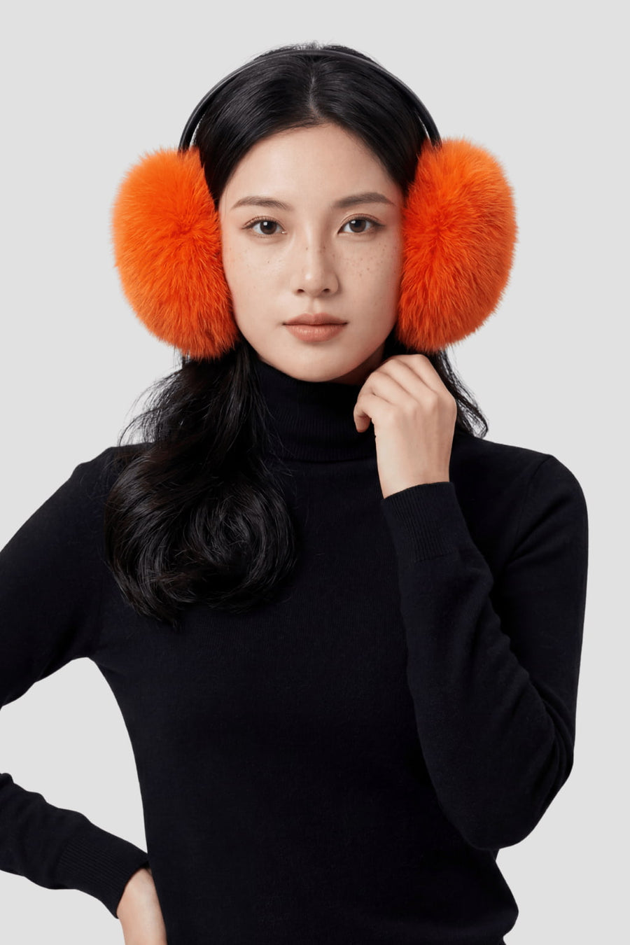 Cache-oreilles en fourrure orange Héritage fourrure