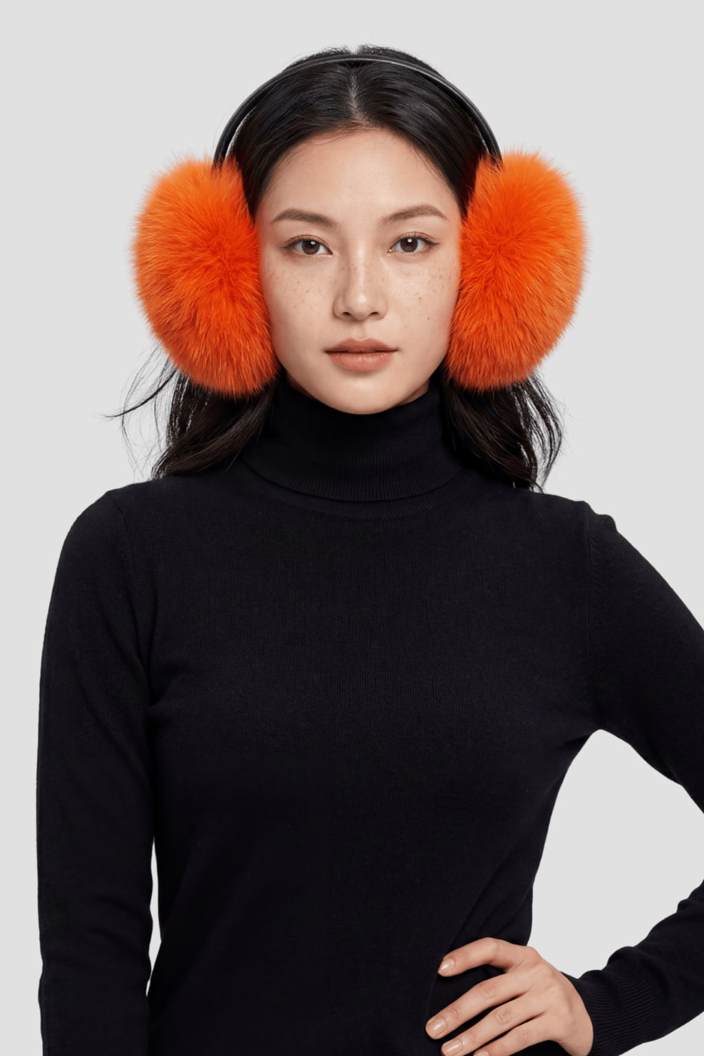 Cache-oreilles en fourrure orange Héritage fourrure