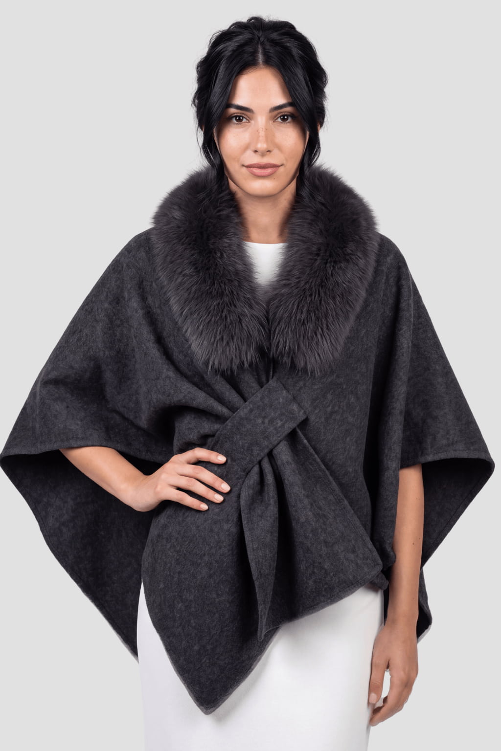 Cape avec col fourrure femme Héritage fourrure