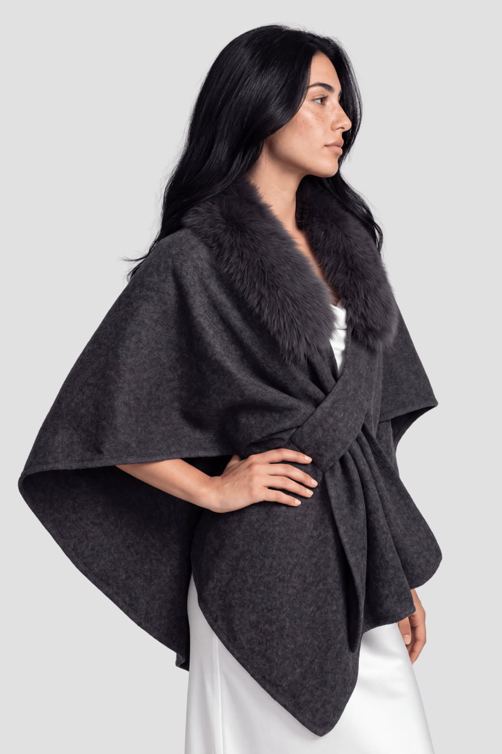 Cape avec col fourrure femme Héritage fourrure