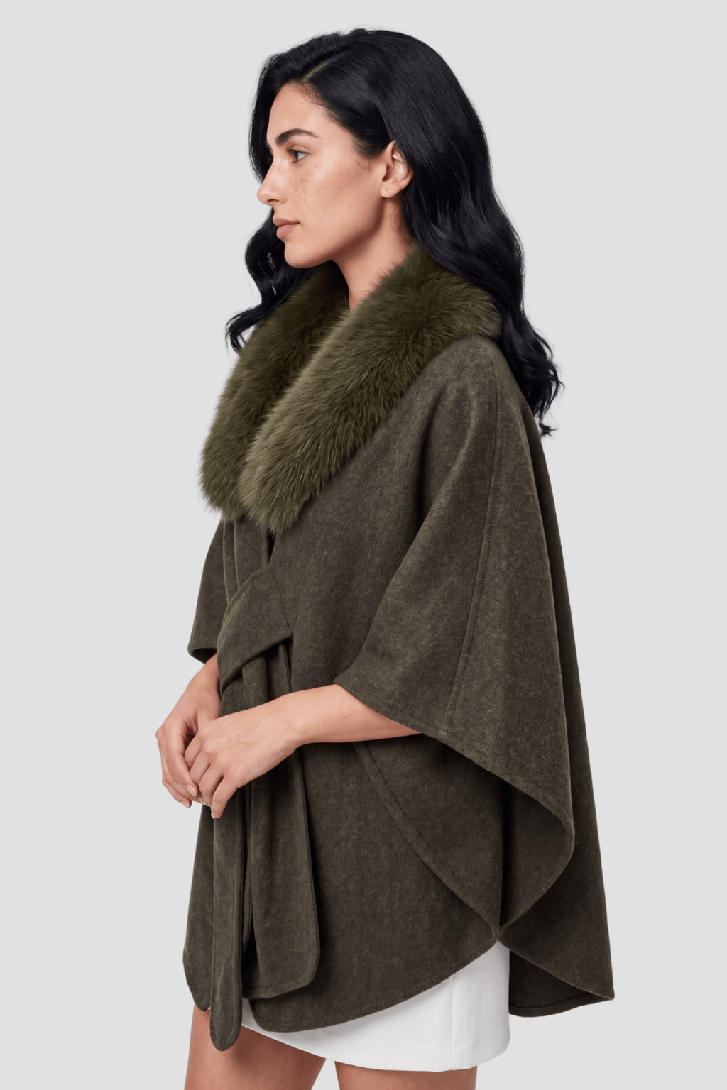 Cape fourrure femme kaki Héritage fourrure