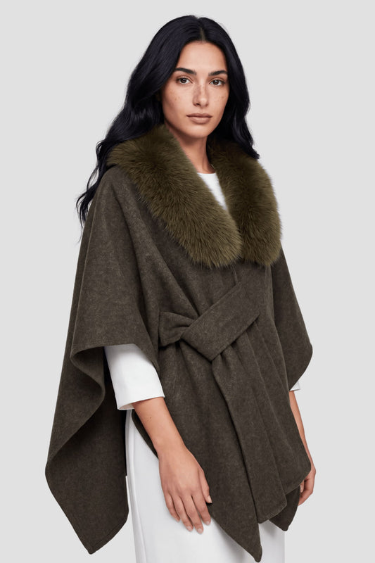 Cape fourrure femme kaki Héritage fourrure