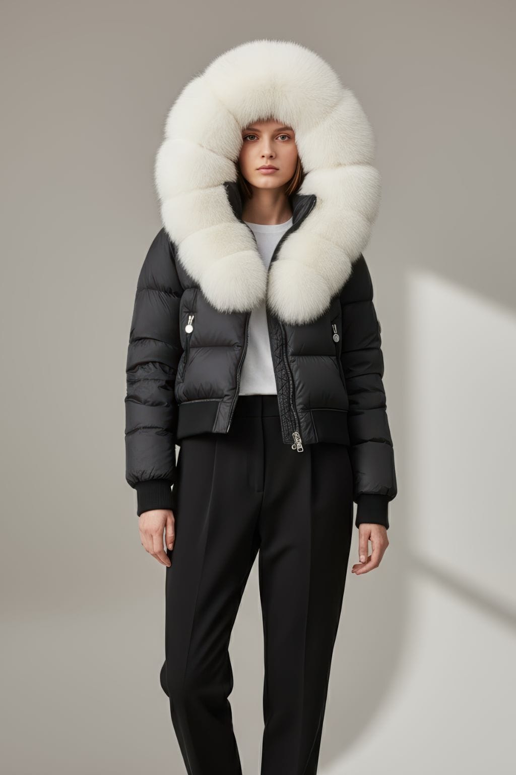 Doudoune à capuche en fourrure femme blanc Héritage fourrure