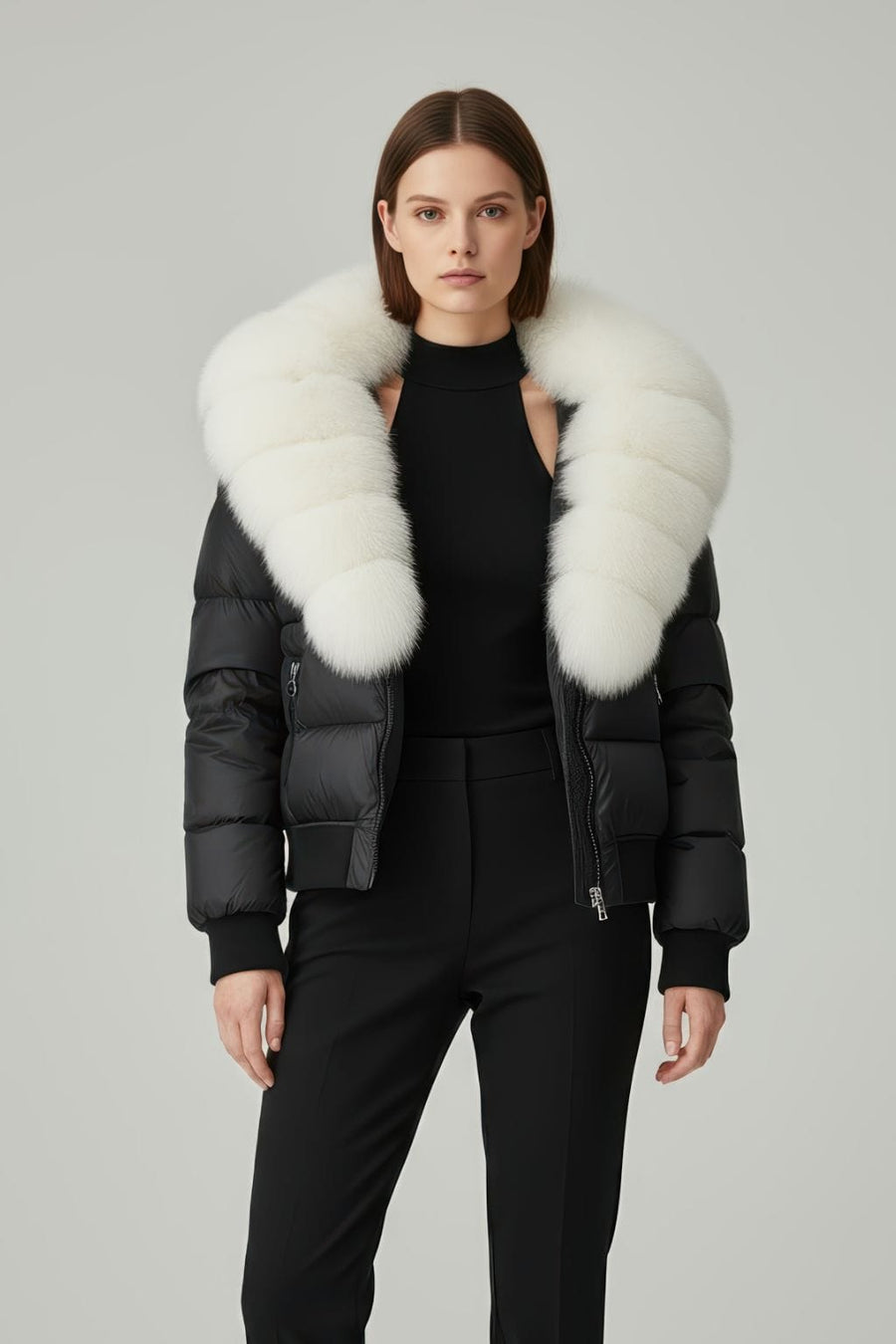 Doudoune à capuche en fourrure femme blanc Héritage fourrure