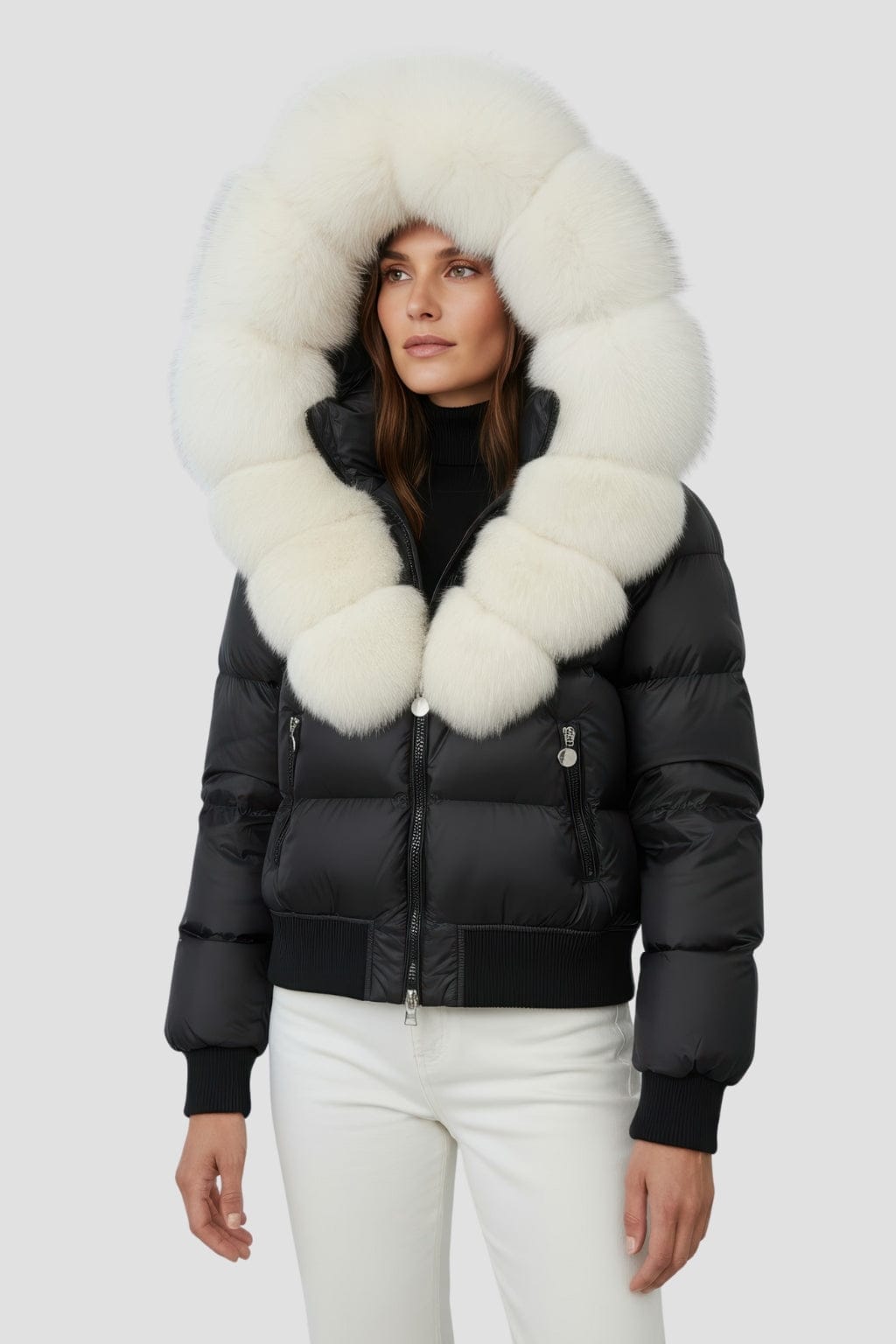 Doudoune à capuche en fourrure femme blanc Héritage fourrure