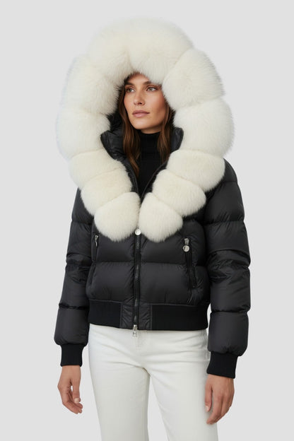 Doudoune à capuche en fourrure femme blanc Héritage fourrure