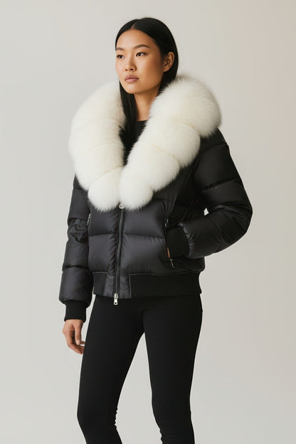 Doudoune à capuche en fourrure femme blanc Héritage fourrure