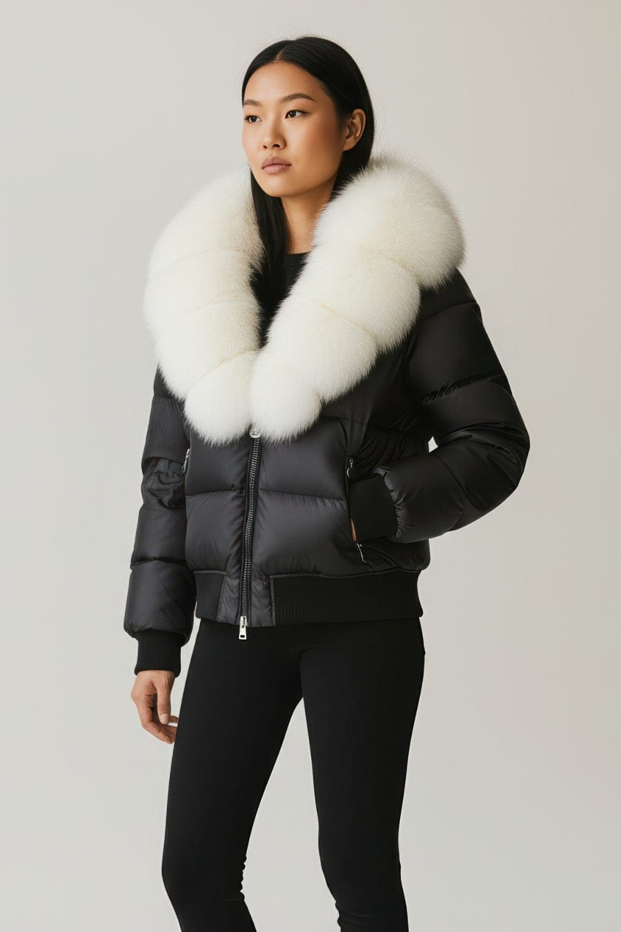 Doudoune à capuche en fourrure femme blanc Héritage fourrure