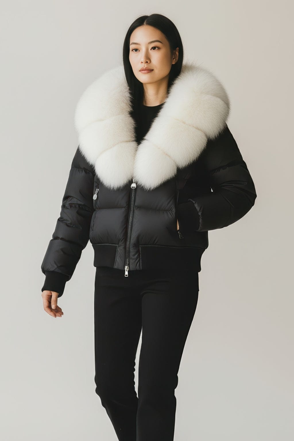 Doudoune à capuche en fourrure femme blanc Héritage fourrure