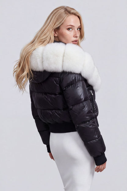 Doudoune à capuche en fourrure femme blanc Héritage fourrure
