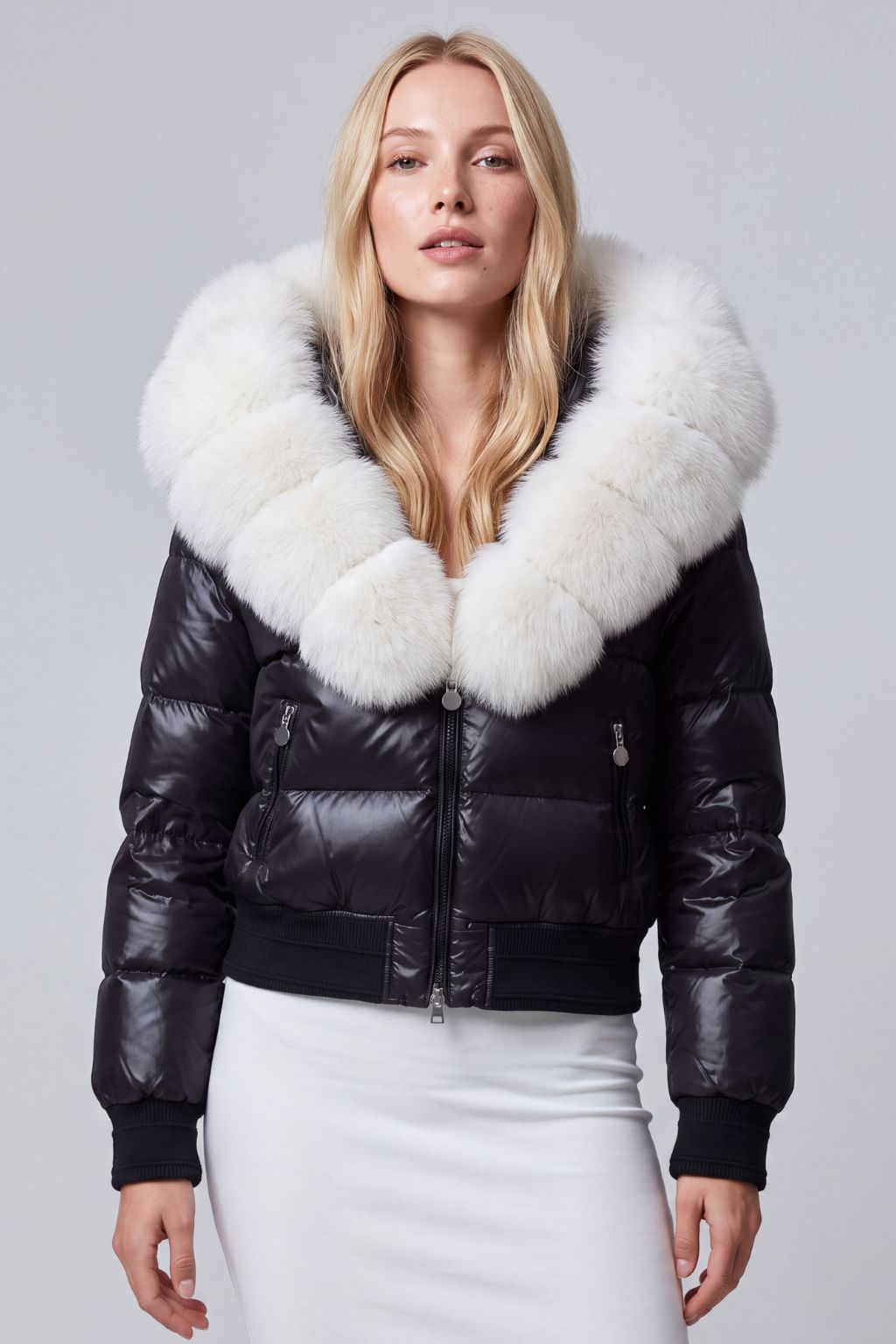 Doudoune à capuche en fourrure femme blanc Héritage fourrure