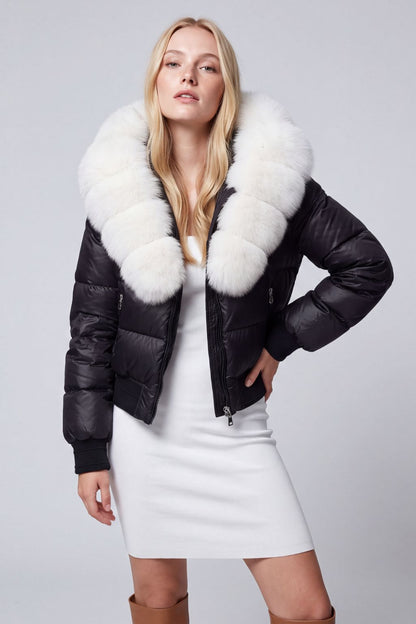 Doudoune à capuche en fourrure femme blanc Héritage fourrure
