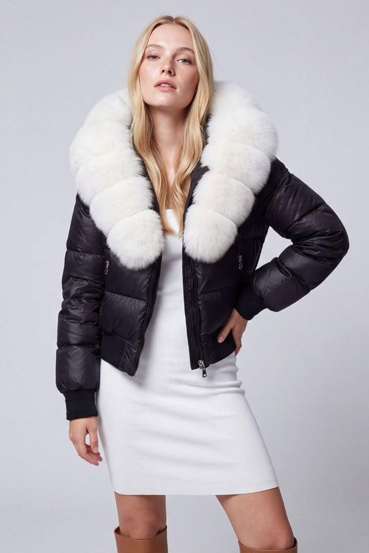Doudoune à capuche en fourrure femme blanc Héritage fourrure
