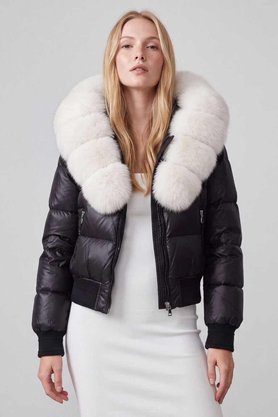 Doudoune à capuche en fourrure femme blanc Héritage fourrure