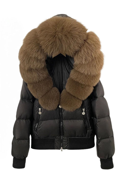 Doudoune à capuche en fourrure femme brun Héritage fourrure
