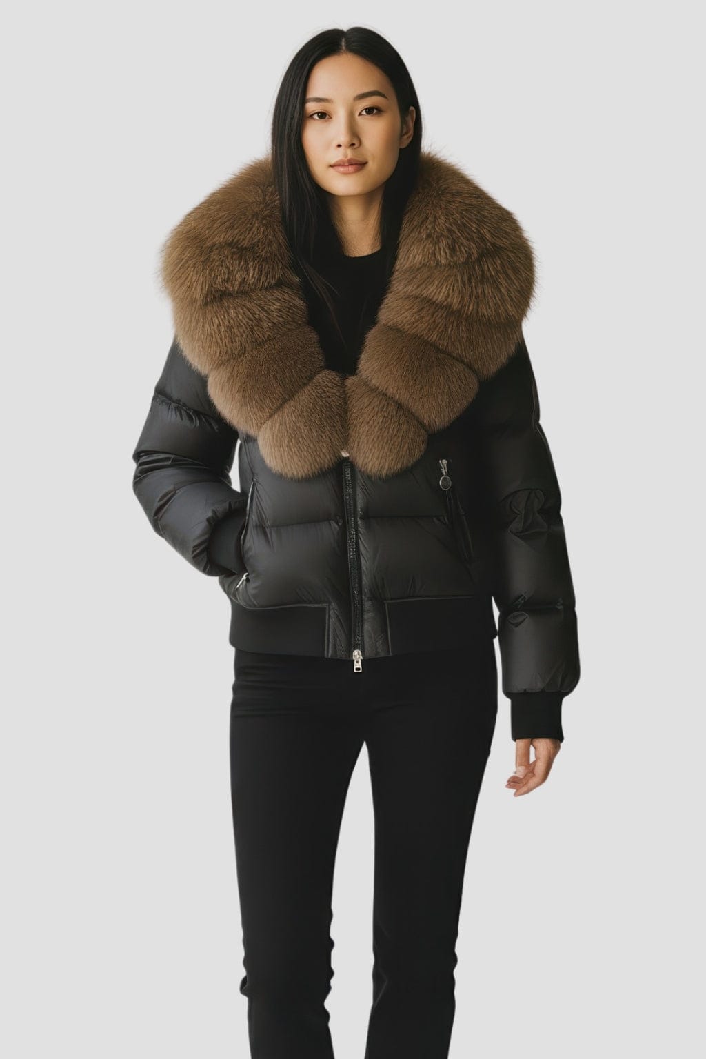 Doudoune à capuche en fourrure femme brun Héritage fourrure