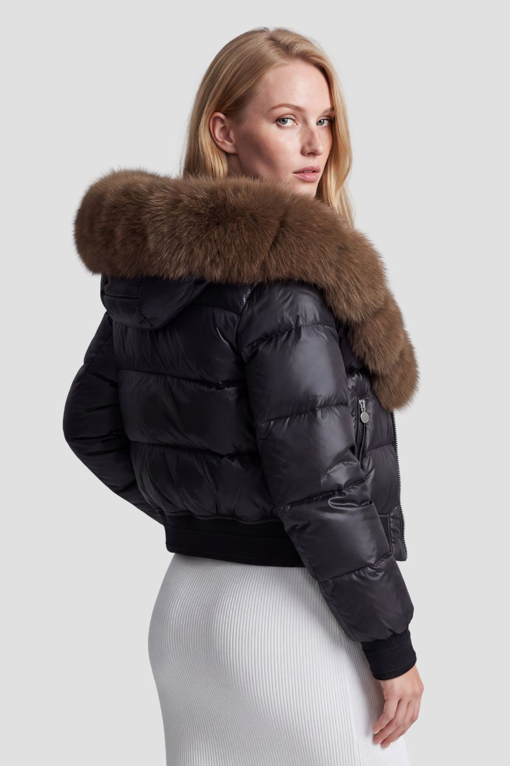 Doudoune à capuche en fourrure femme brun Héritage fourrure
