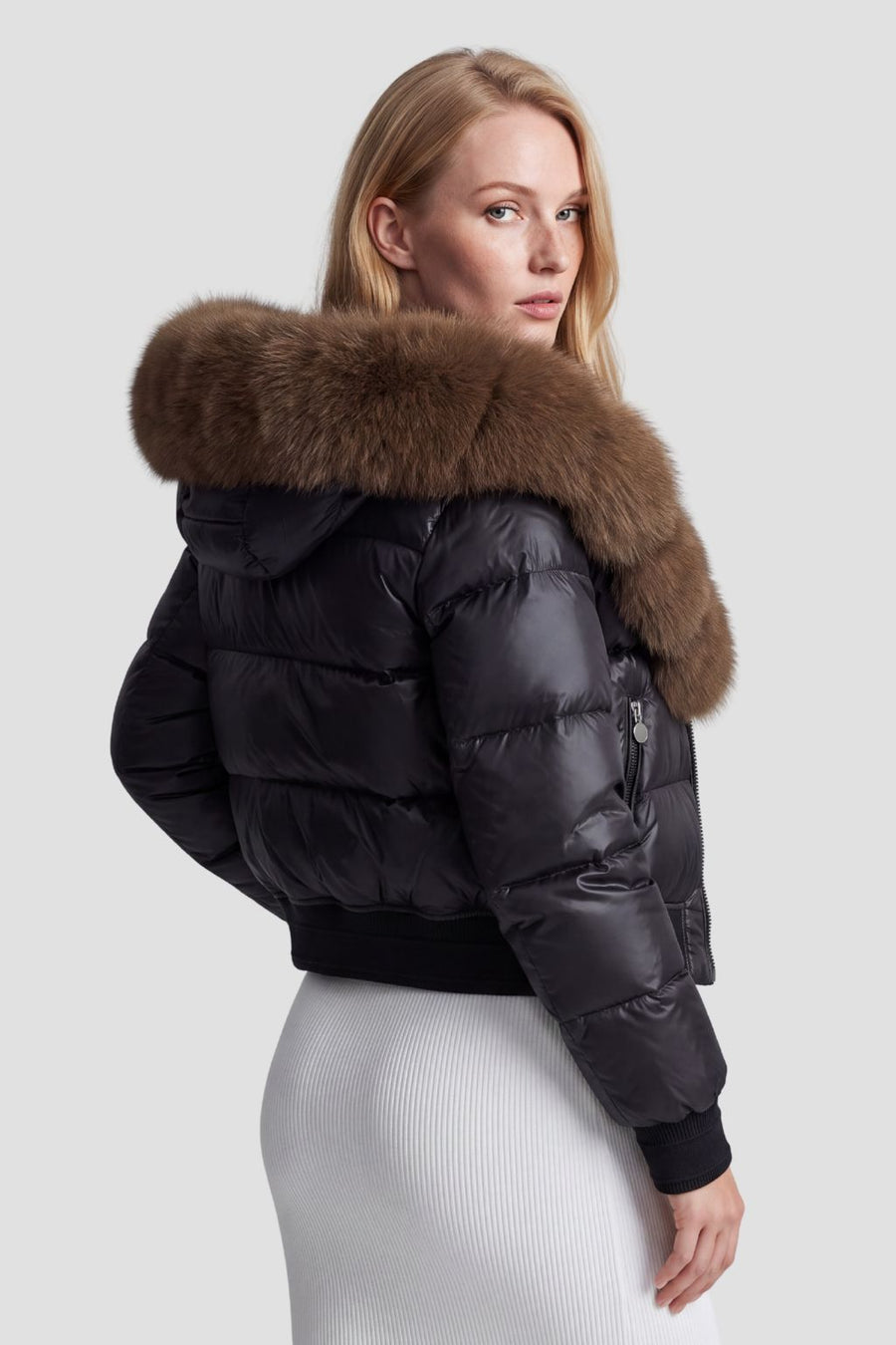 Doudoune à capuche en fourrure femme brun Héritage fourrure