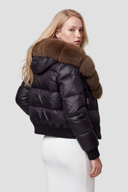 Doudoune à capuche en fourrure femme brun Héritage fourrure