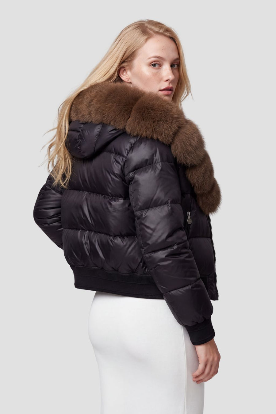 Doudoune à capuche en fourrure femme brun Héritage fourrure