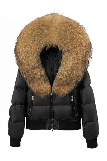 Doudoune à capuche en fourrure femme marron Héritage fourrure